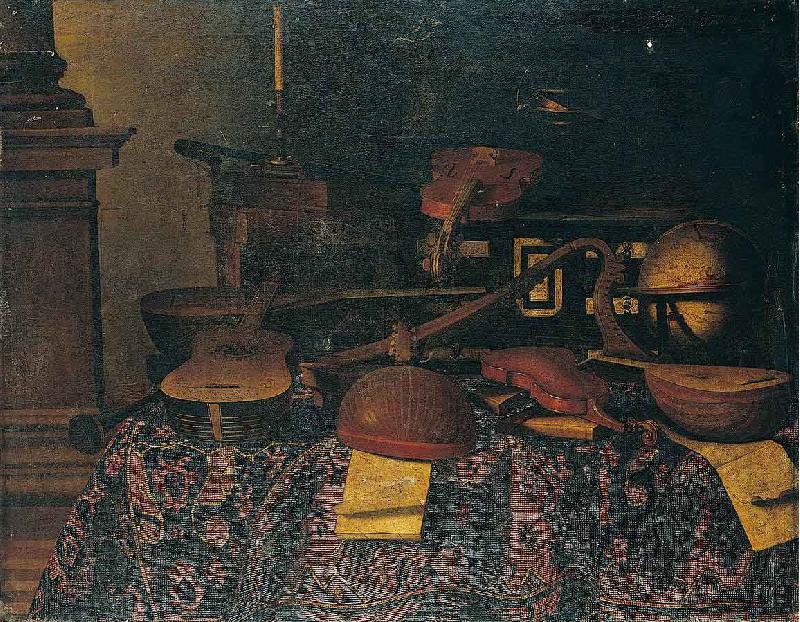 Bartolomeo Bettera A still life of musical instruments with lutes oil painting image